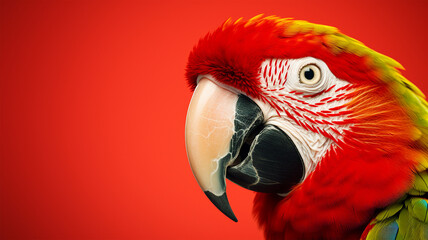 Red macaws on the fresh color red background