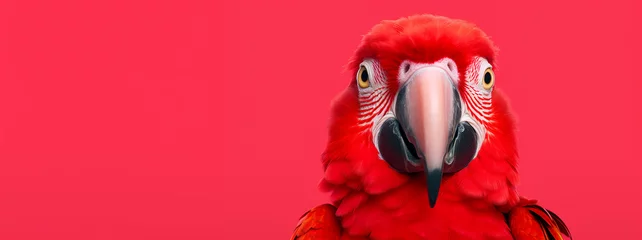 Poster Red macaws on the fresh color red background © Phichet1991