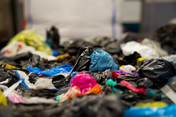 Stack of plastic residual mix waste in a plastic recycling factory