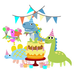 Obraz na płótnie Canvas Happy Birthday Dinosaur party cake. happy dino clipart