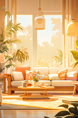 Drawing of a large sofa in a bright interior
