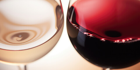 Detail of wine glasses with red and white wine