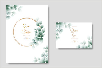 wedding invitation card with eucalyptus leaves watercolor