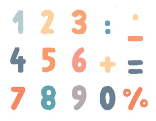 Set of numbers drawn with chalk, children's doodles. Vector