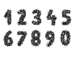Set of brush drawn numbers, vector graphics, spray elements. Texture brushes. Vector