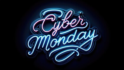 Neon glowing color Cyber monday shopping sign. 