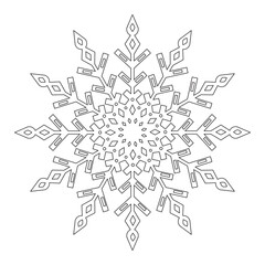 Snowflake Mandala for coloring book. Christmas element for children to color and cut out for holiday decor. Black Lines on White Background. Vector.