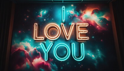 Neon glowing color I love you sign. 