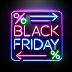 Neon glowing color shopping black friday sale sign. 