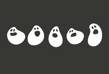 some white ghosts on the dark background in doodle style, childish style, Helloween