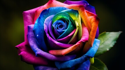A breathtaking close-up of a Royal Rainbow Rose, showcasing its vibrant colors in high detail and