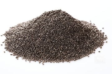 Chia seeds on a white background