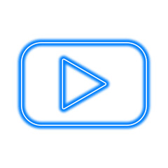 Neon blue play button on transparent background