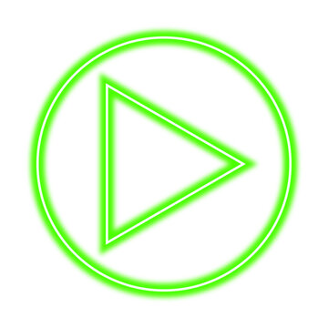 Neon green play button on transparent background