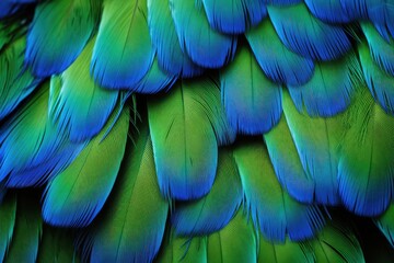 Fototapeta premium Close up photo of macaw s blue and green feathers
