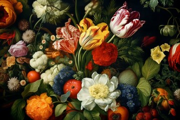 A floral artwork created with oil paints. Generative AI