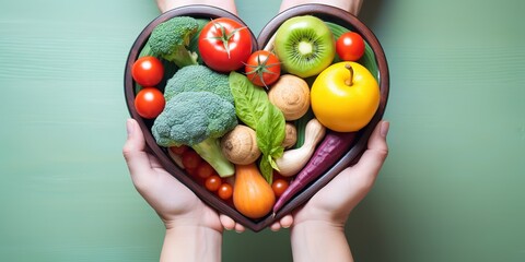 Fruits and vegetables form the topic of heart love and healthy eating