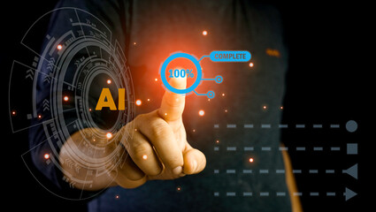 businessman pressing virtual button