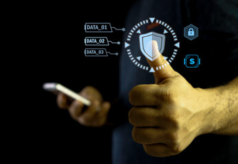 hand pushing button on a interface