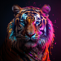 Portrait of tiger neon generated by ai