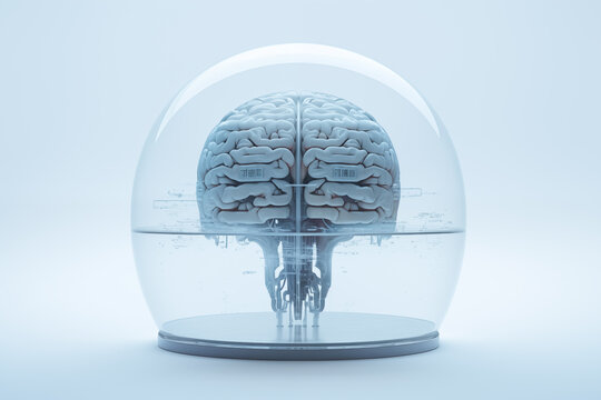 Generative AI image of brain connected to digital systems