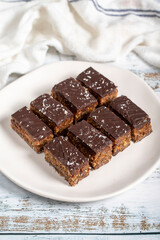 Fig and chocolate chip cookies. Fresh fig cookies on wooden background. Close up
