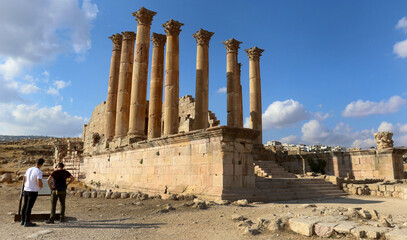 Various monuments in the ancient city of Jerash, which is located in northern Jordan and is...
