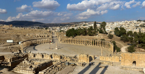 Various monuments in the ancient city of Jerash, which is located in northern Jordan and is...