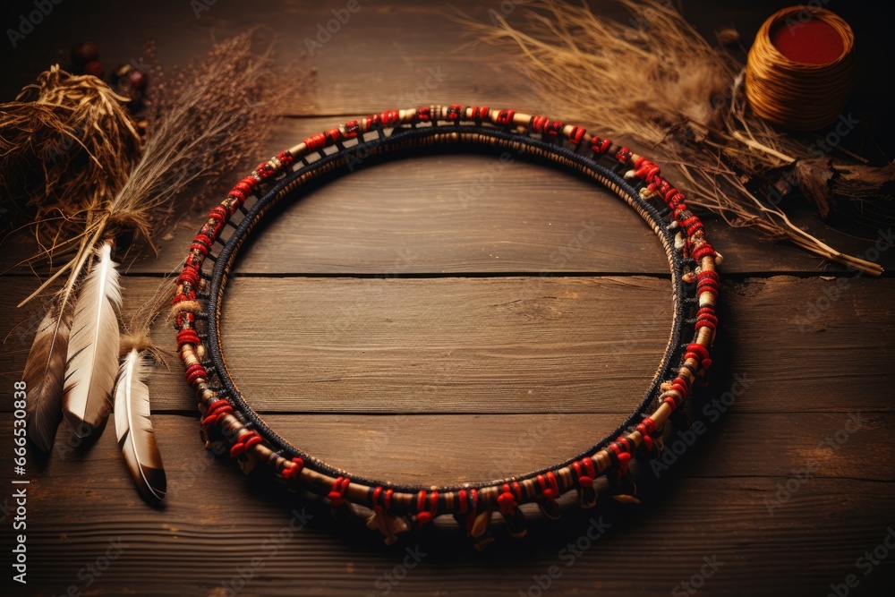 Poster ceremonial native american dance circle authentic attire background with empty space for text