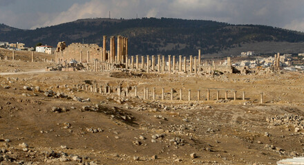 Various monuments in the ancient city of Jerash, which is located in northern Jordan and is considered one of the ten important cities of the Decapolis among the cities of the Roman state, and in vari