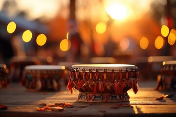 Captivating Pow Wow drum circle in action background with empty space for text 