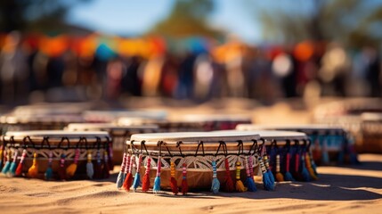 Captivating Pow Wow drum circle in action background with empty space for text 