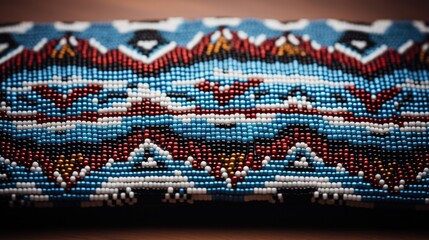 Close-up of intricate Native American beadwork background with empty space for text 