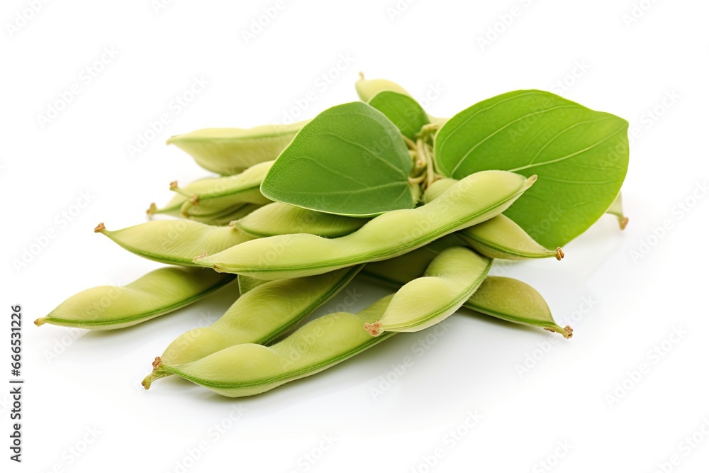 Wall mural green soybean leaves on white background