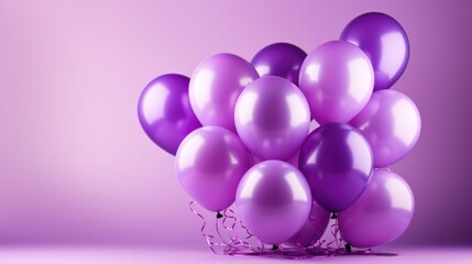 Purple balloons rising at an epilepsy awareness event isolated on a gradient background 