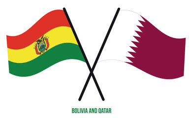 Bolivia and Qatar Flags Crossed And Waving Flat Style. Official Proportion. Correct Colors.