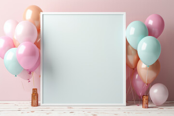 Background with balloons for birthday greeting card. Copy space for text - obrazy, fototapety, plakaty