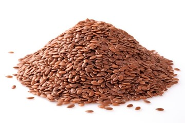 Isolated pile of flax seeds on white