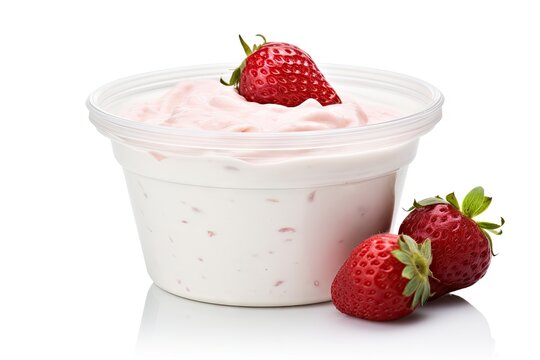 Isolated white strawberry yogurt in pot