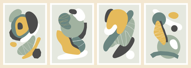 Set of minimalist and abstract posters with flat and organic vector shapes