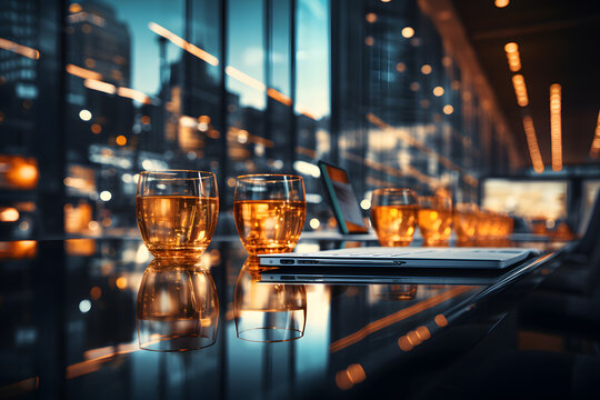 Glasses of wiskey on a sky bar in city ai genrated art. 
