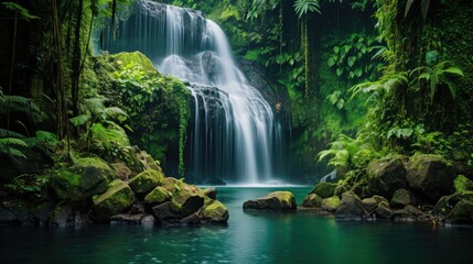 Fototapeta na wymiar Waterfall in autumn forest background, Generative AI