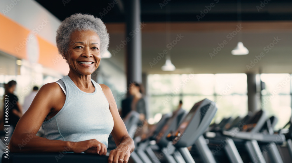 Wall mural Elderly women exercise at the gym