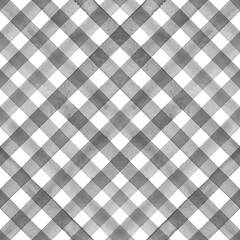 Watercolor stripe plaid seamless pattern. Color black and white stripes background.