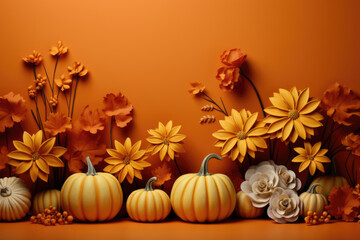 Pumpkins and flowers, concept of autumn, thanksgiving day
