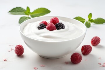 Organic Greek yogurt in a bowl for homemade healthy breakfast recipes