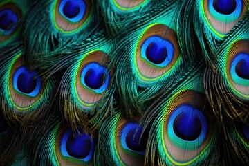 Obraz premium Peacock feathers Indian peafowl in close view