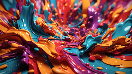 3D Colourful Paint Splashes Abstract Art