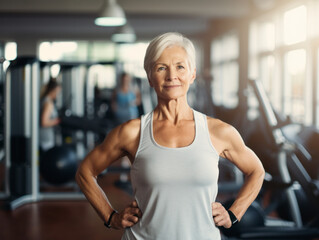 Fototapeta premium Elderly women exercise at the gym