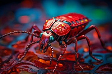 Image of vibrant red insect. Generative AI